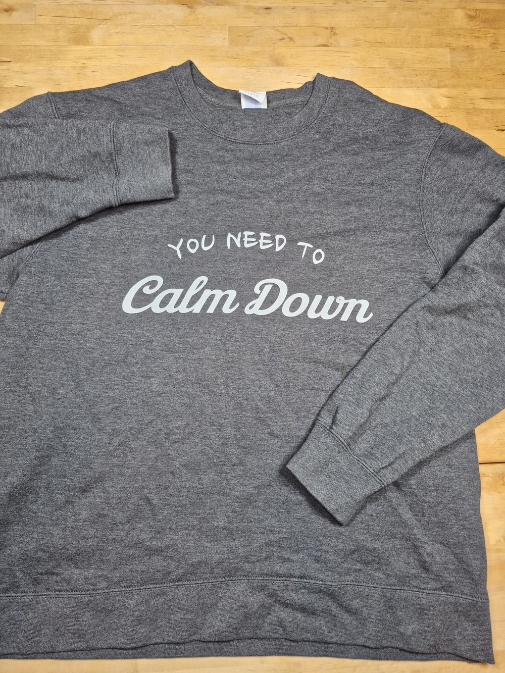 Port and Company Gray "Calm Down" Crewneck Sweatshirt